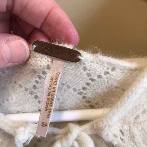 Free People Angora Tie Front Beaded Hooded Shrug Sweater Rabbit Hair - Picture 3 of 7